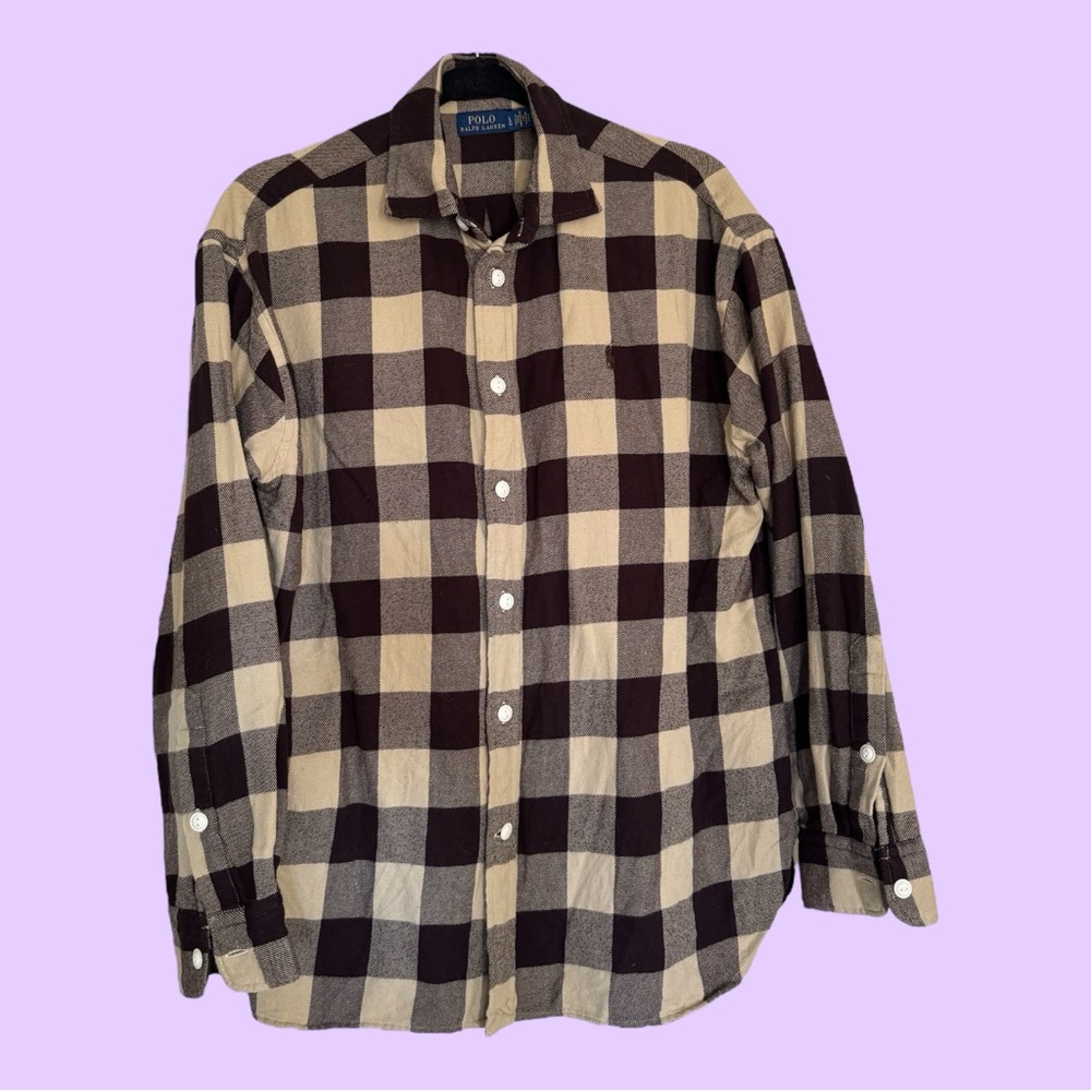 Ralph Lauren Chocolate Brown and Cream Plaid Shirt
